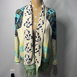 Anthropology Gypsy 05 Global Village Cardigan Fringe Sweater Size XS